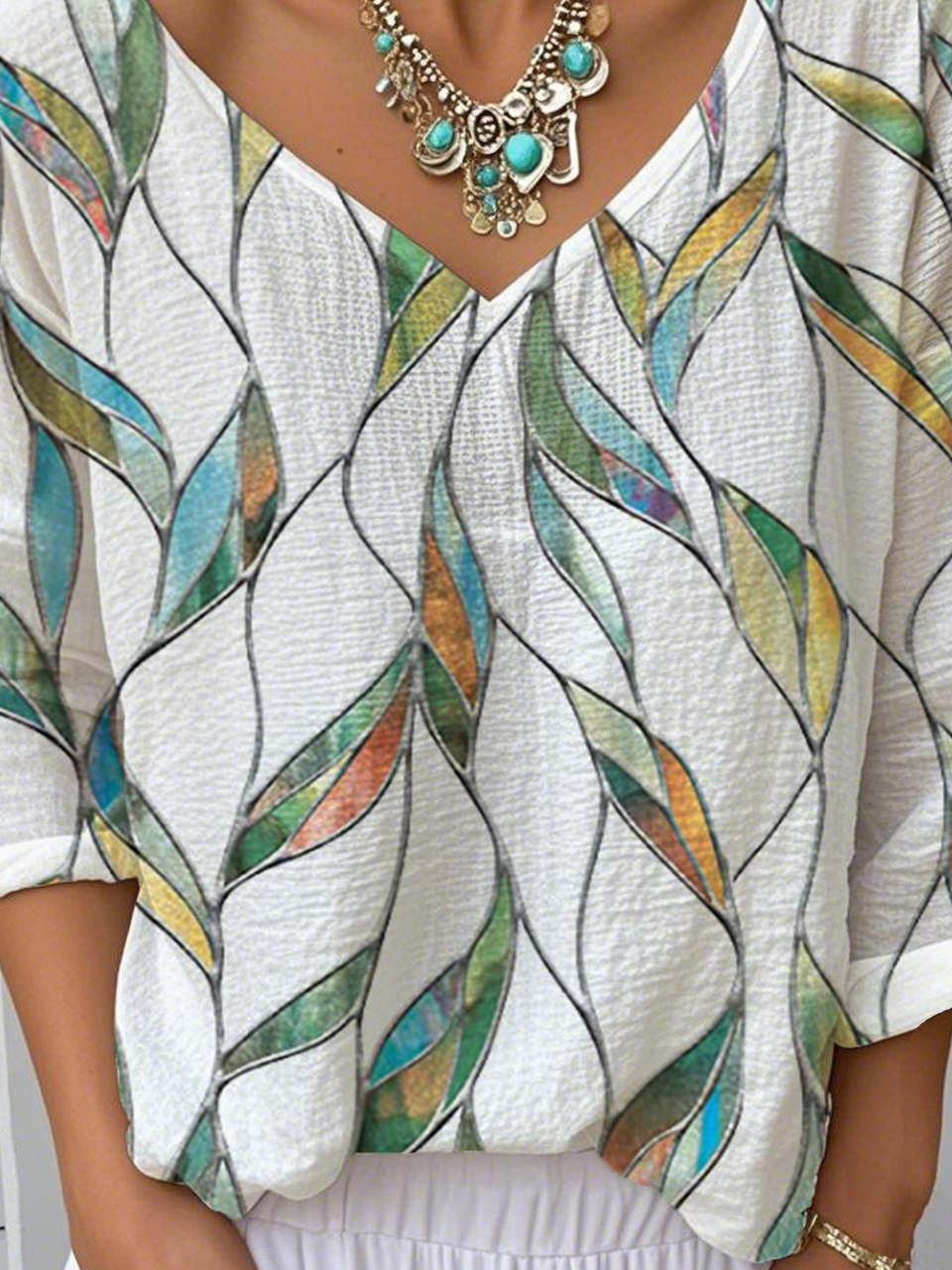 Print Casual V Neck Long Sleeve T-Shirt