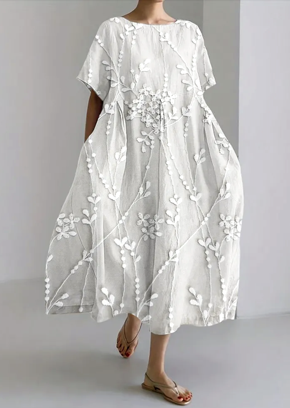 Floral Regular Fit Crew Neck Casual Dress With No
