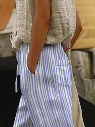 Women's  H-Line Straight Pants Daily Going Out Pants Blue Casual Printing Striped Summer Pants