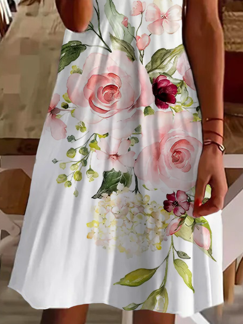 Women's Floral Spring Print Casual V Neck Short Sleeve Dress