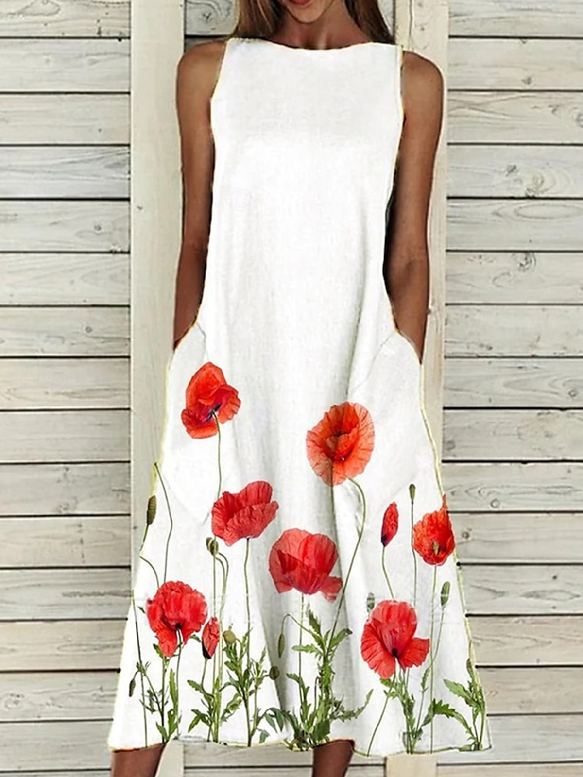 Cotton Regular Fit Crew Neck Casual Dress With No Belt