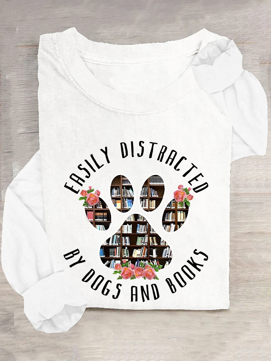 Easily Distracted Dogs And Books Casual Long Sleeve Shirt
