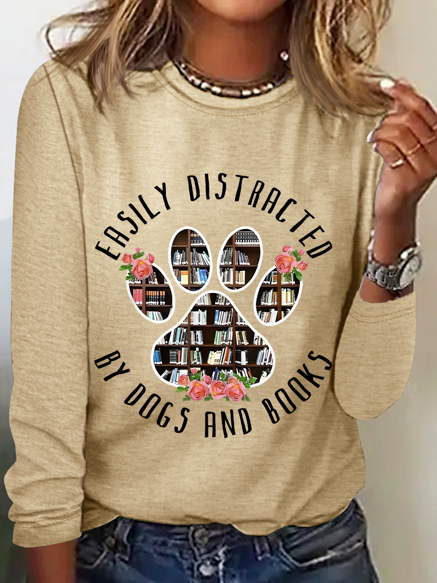 Easily Distracted Dogs And Books Casual Long Sleeve Shirt