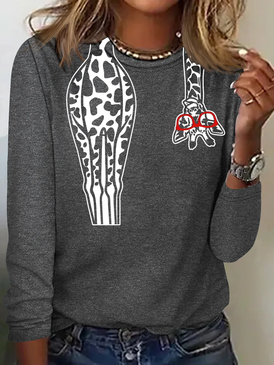 Funny Sarcastic Zoo Giraffe Casual Long Sleeve Shirt