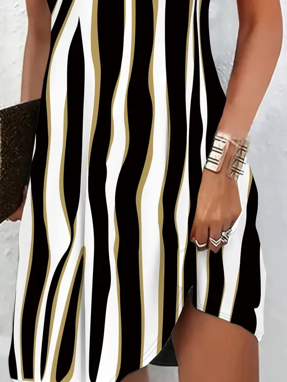 Women's Striped Spring Print Casual V-Neck Short Sleeve Dress