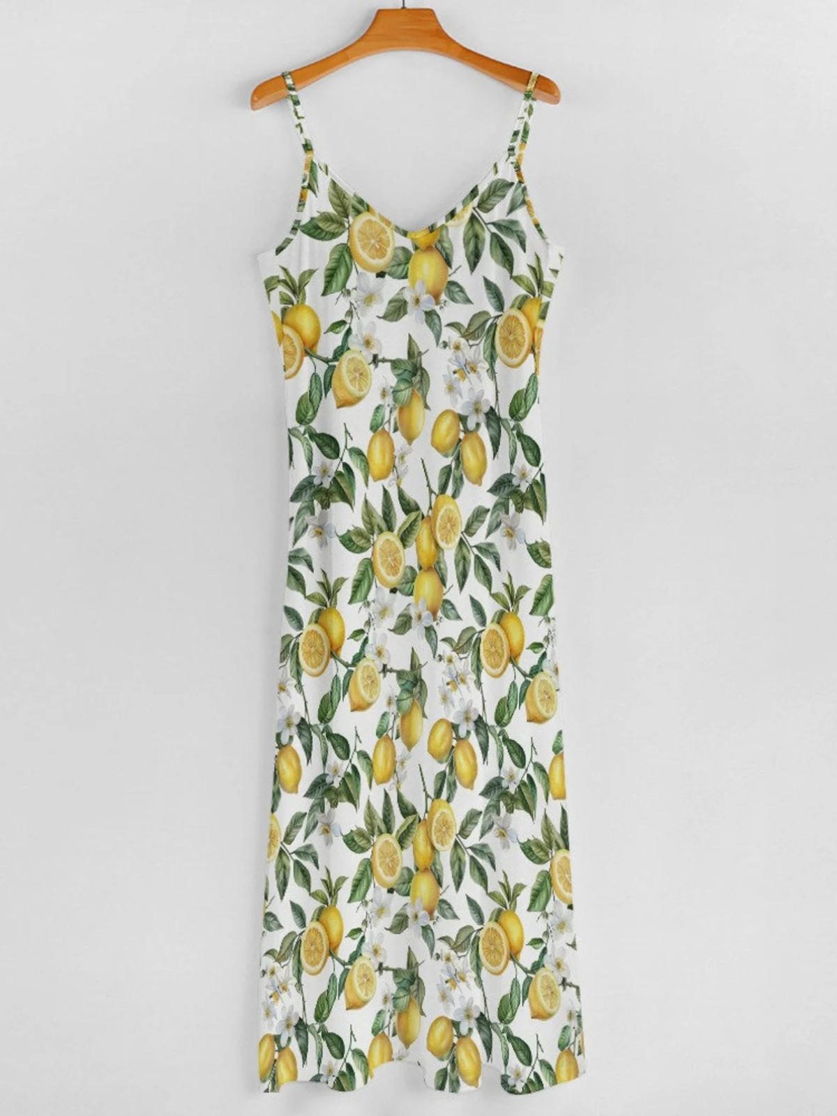 Vacation Regular Fit V Neck Lemon Dress With No