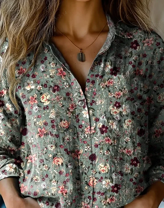 Women's Floral Print Long Sleeve Comfortable Cotton Shirt