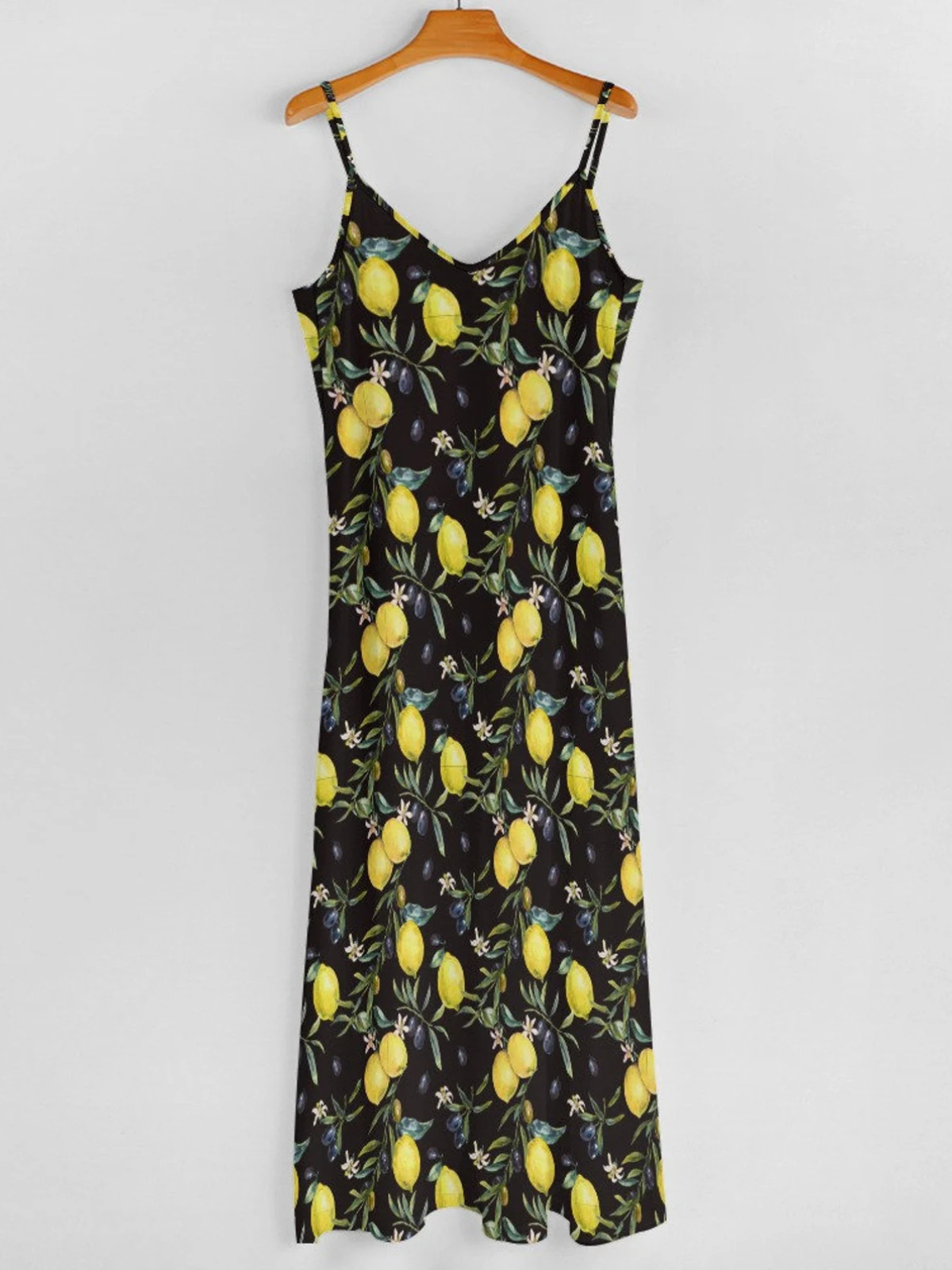 Vacation Regular Fit V Neck Lemon Dress With No