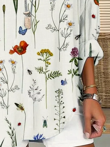 Women's Spring Summer Floral Print Casual Long Sleeve V-Neck Shirt