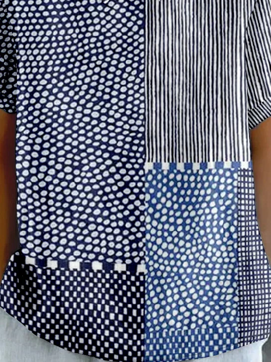 Striped Shawl Collar Casual Loose T-Shirt