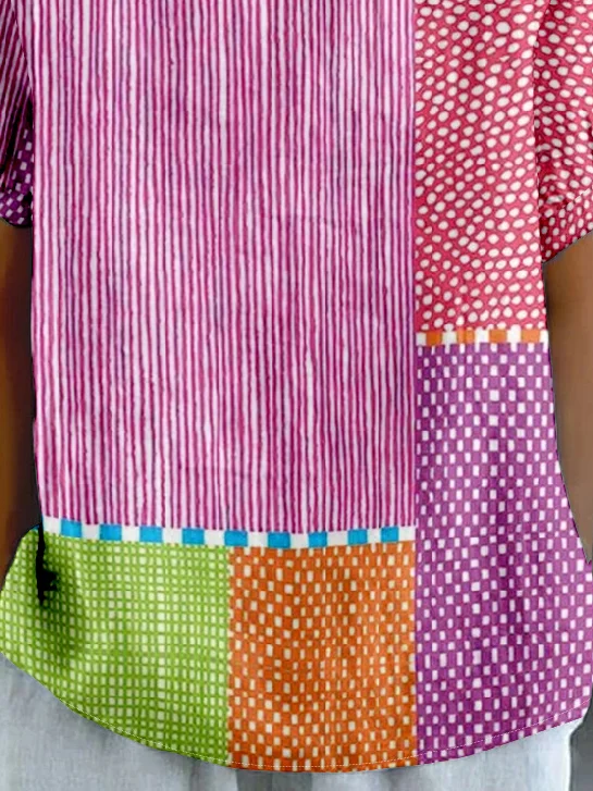 Striped Shawl Collar Casual Loose T-Shirt