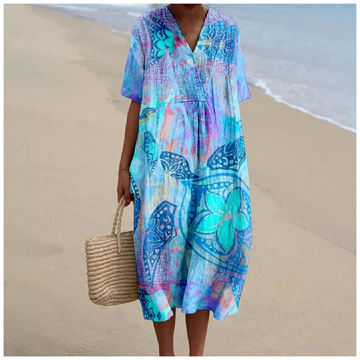 Casual V Neck Cotton-Blend Dress With No