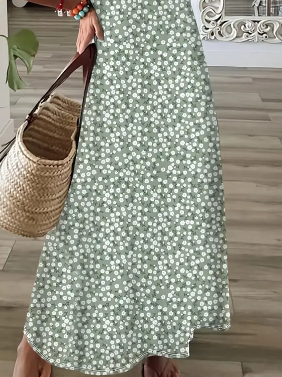 Women's Spring Summer Floral Print Casual V Neck Short Sleeve Dress
