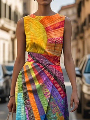 Women's Sleeveless Summer As Picture Hippie Printing Crew Neck Daily Going Out Vintage Maxi H-Line Shift Dress Dress