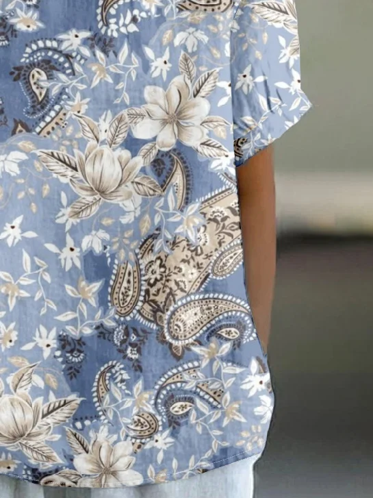Shawl Collar Loose Casual Paisley T-Shirt