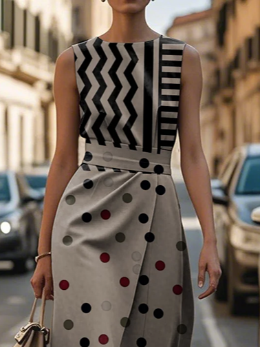 Women's Sleeveless Summer Brown Geometric Printing Crew Neck Daily Going Out Vintage Maxi H-Line Shift Dress Dress