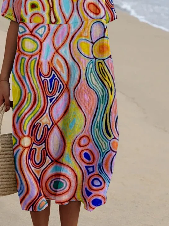 Vintage Shawl Collar 3D Printing Dress With No