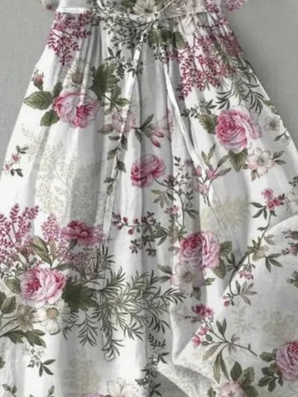 Women Floral Print Doll Neck Lace Up Dress