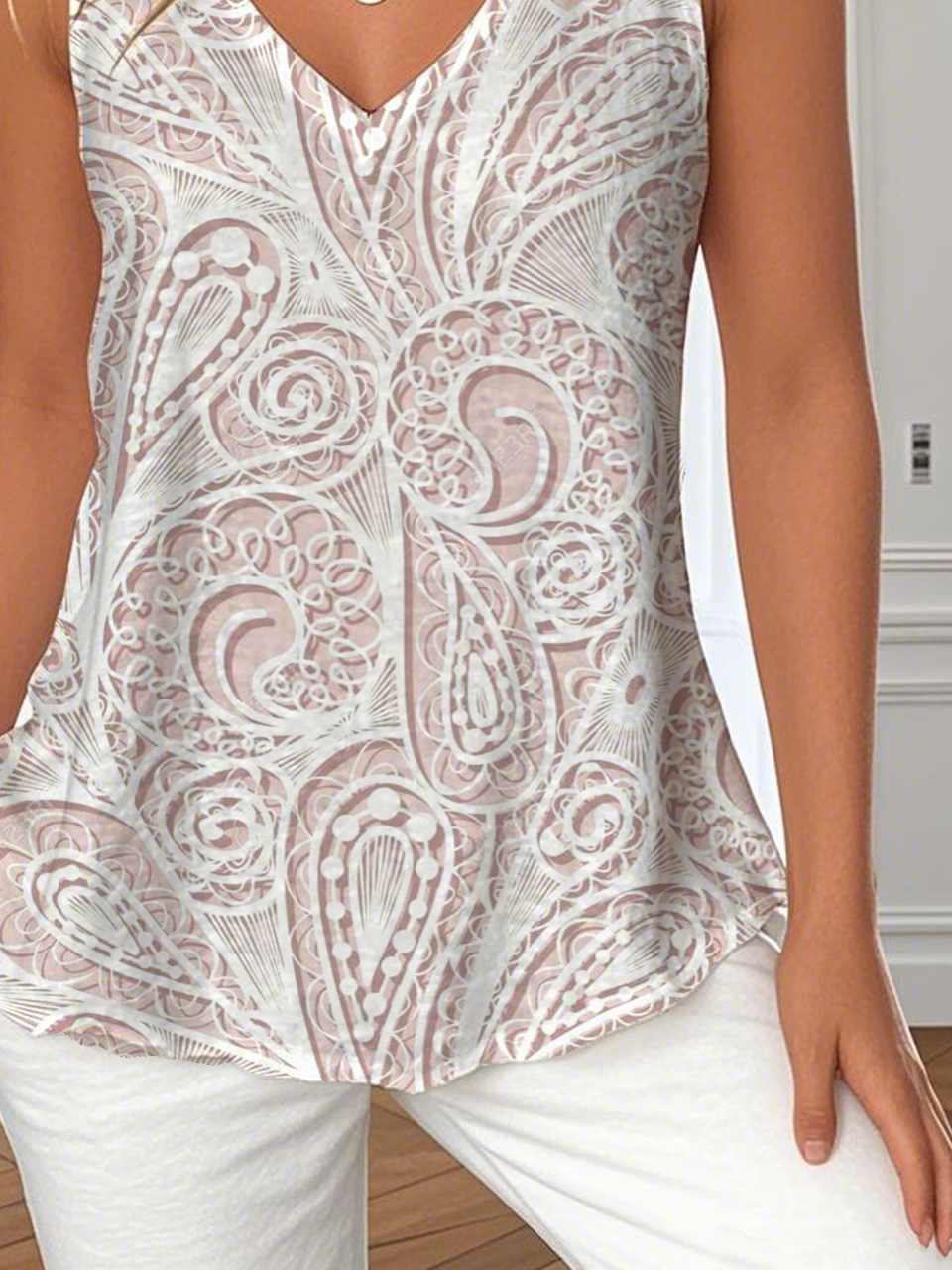 V Neck 3D Printing Loose Casual T-Shirt