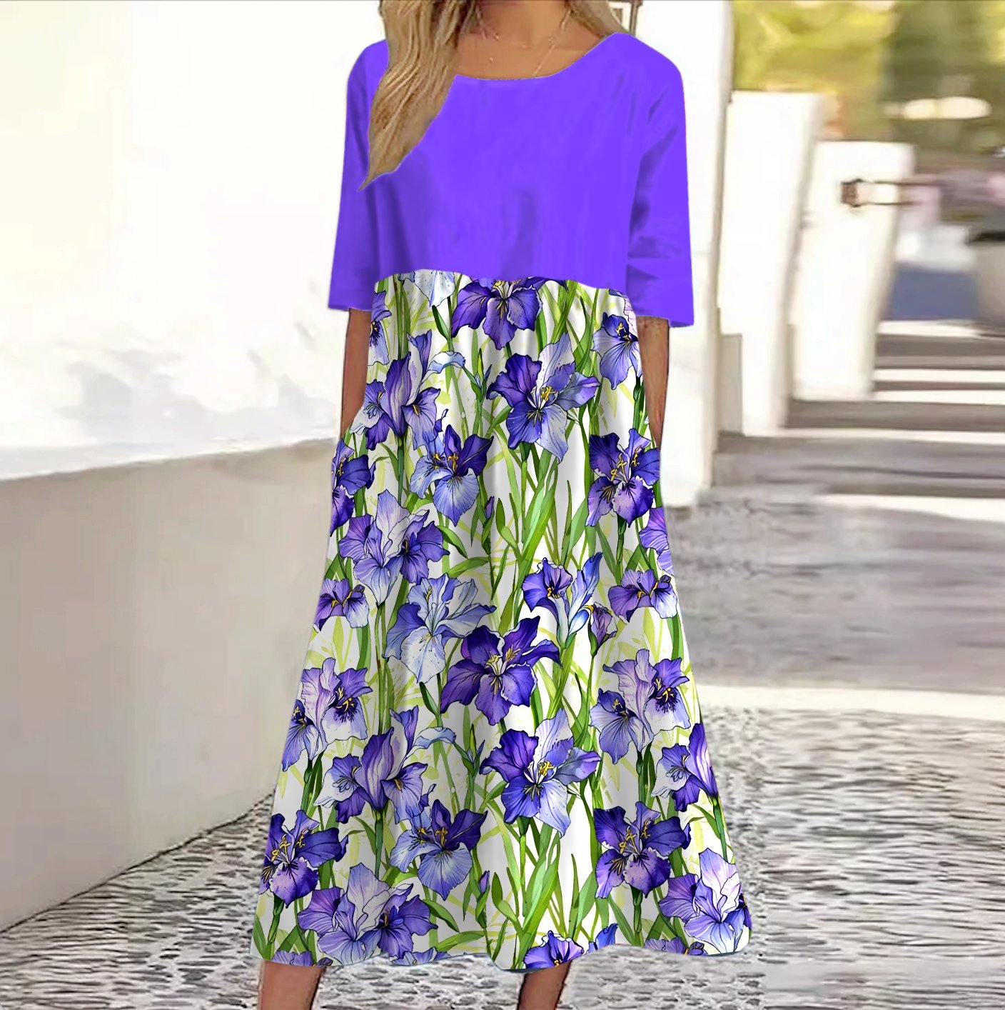 Cotton Floral Casual Dress With No
