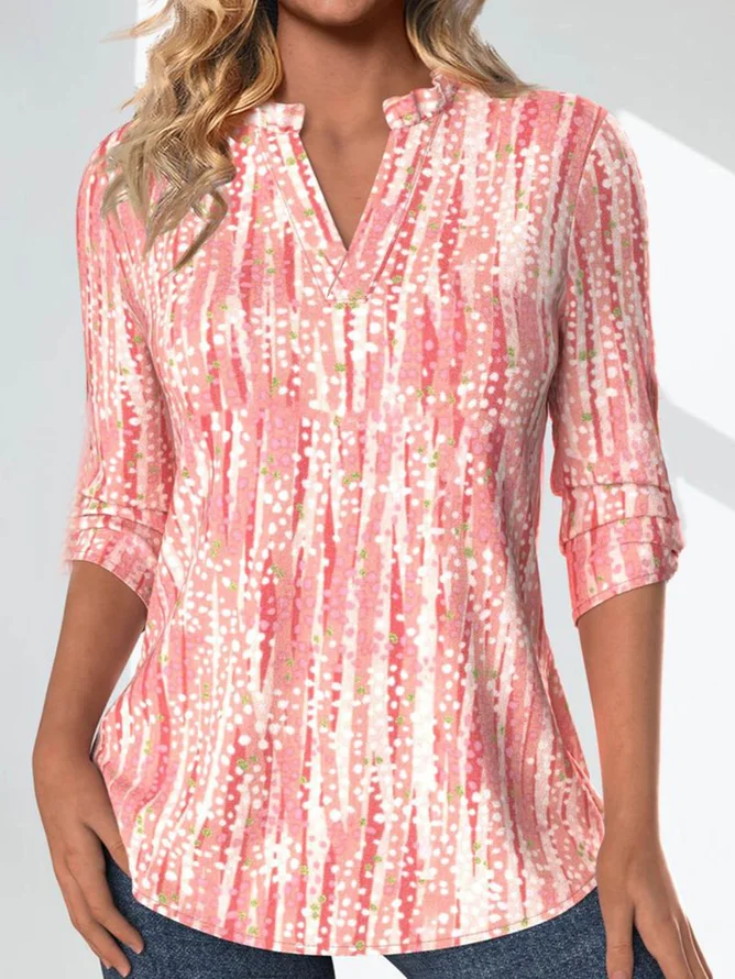 Print Casual V Neck Long Sleeve T-Shirt
