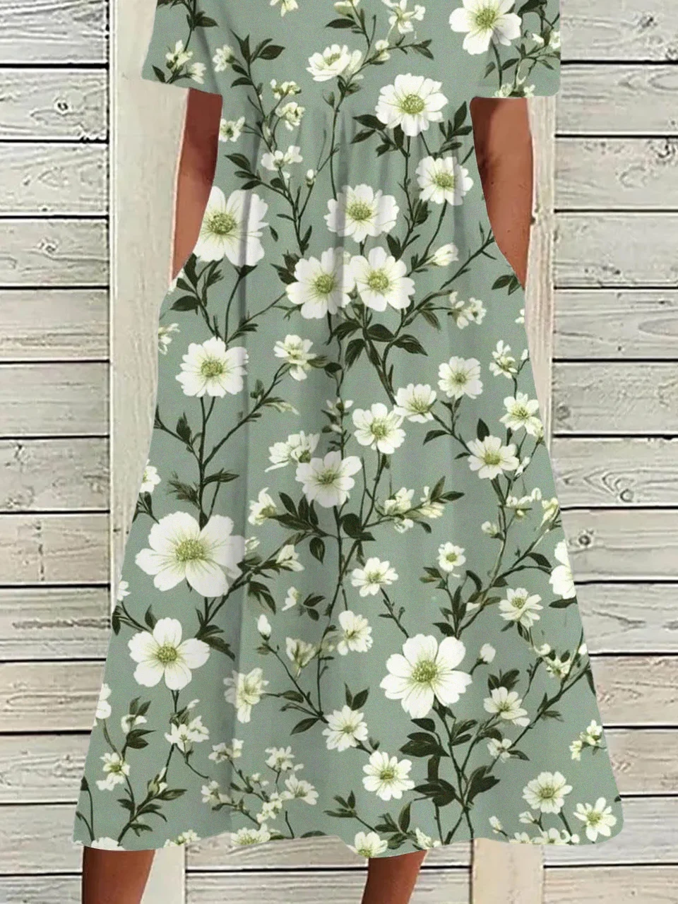 Floral Loose Casual Crew Neck Dress With No