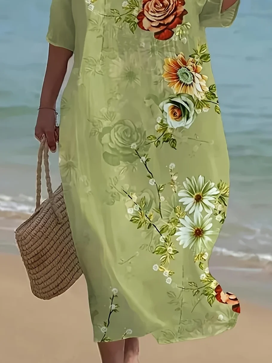 Women's Floral Print Spring Crew Neck Dress
