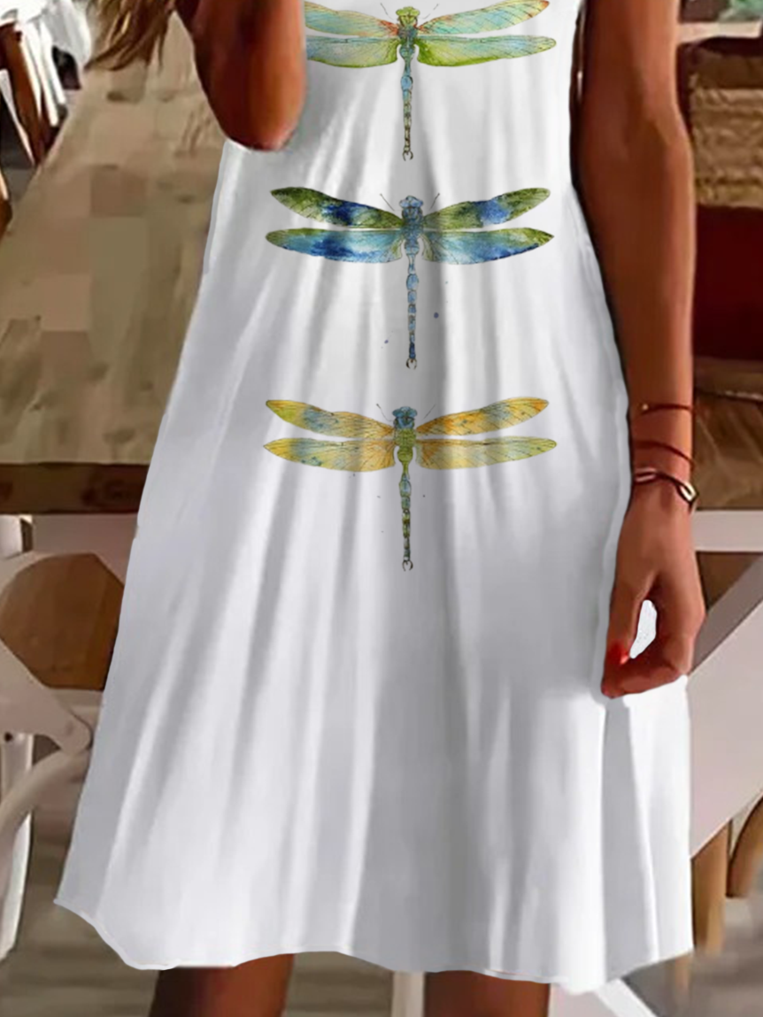 Women's Dragonfly Spring Print Casual V-Neck Short Sleeve Dress