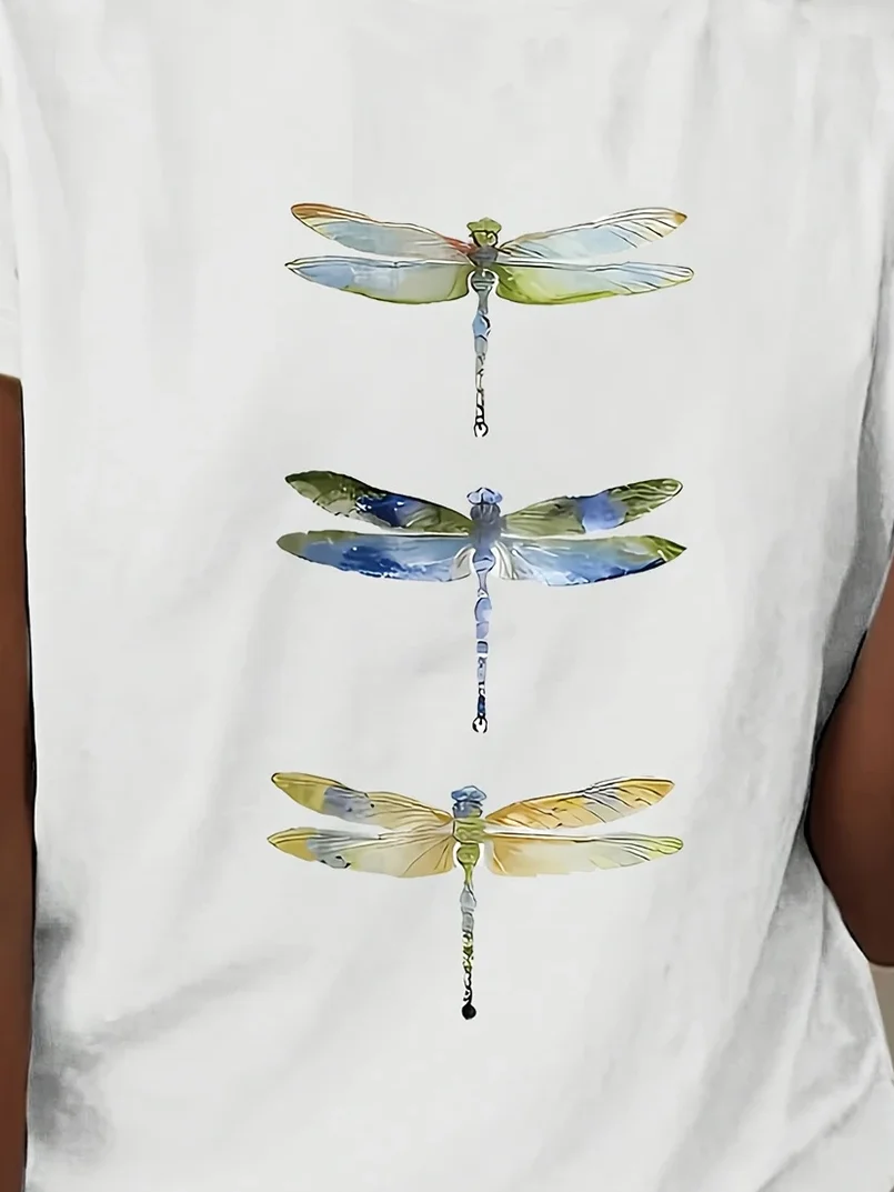 Women's Dragonfly Print Casual Round Neck Short Sleeve T-Shirt