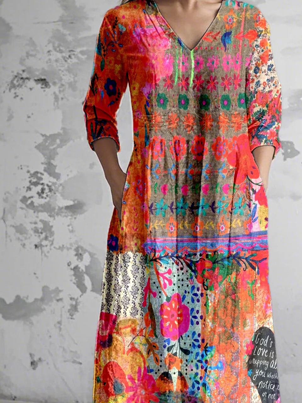 V Neck Casual Regular Fit Jersey Dress With No