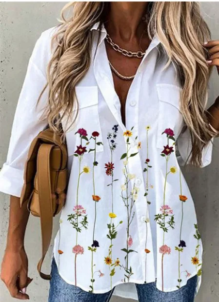 Shirt Collar Casual Floral Shirt