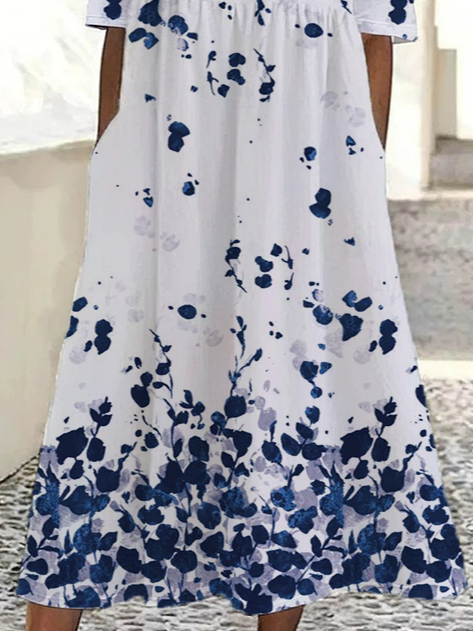 Women's Short Sleeve Summer White Floral Printing Crew Neck Daily Going Out Casual Maxi H-Line Shift Dress Dress