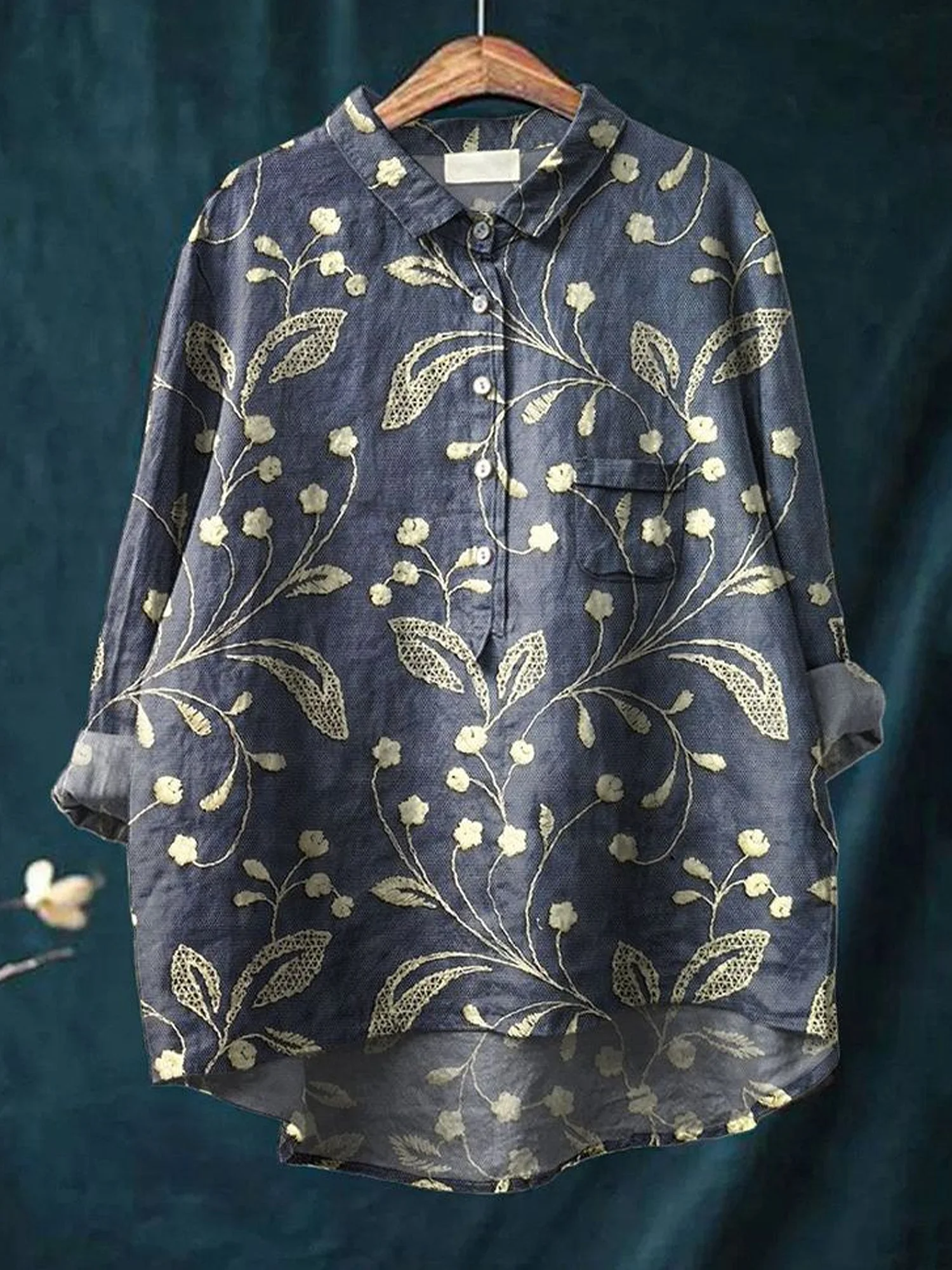 Women's Floral Spring Print Casual Half Collar Button-Down Shirt
