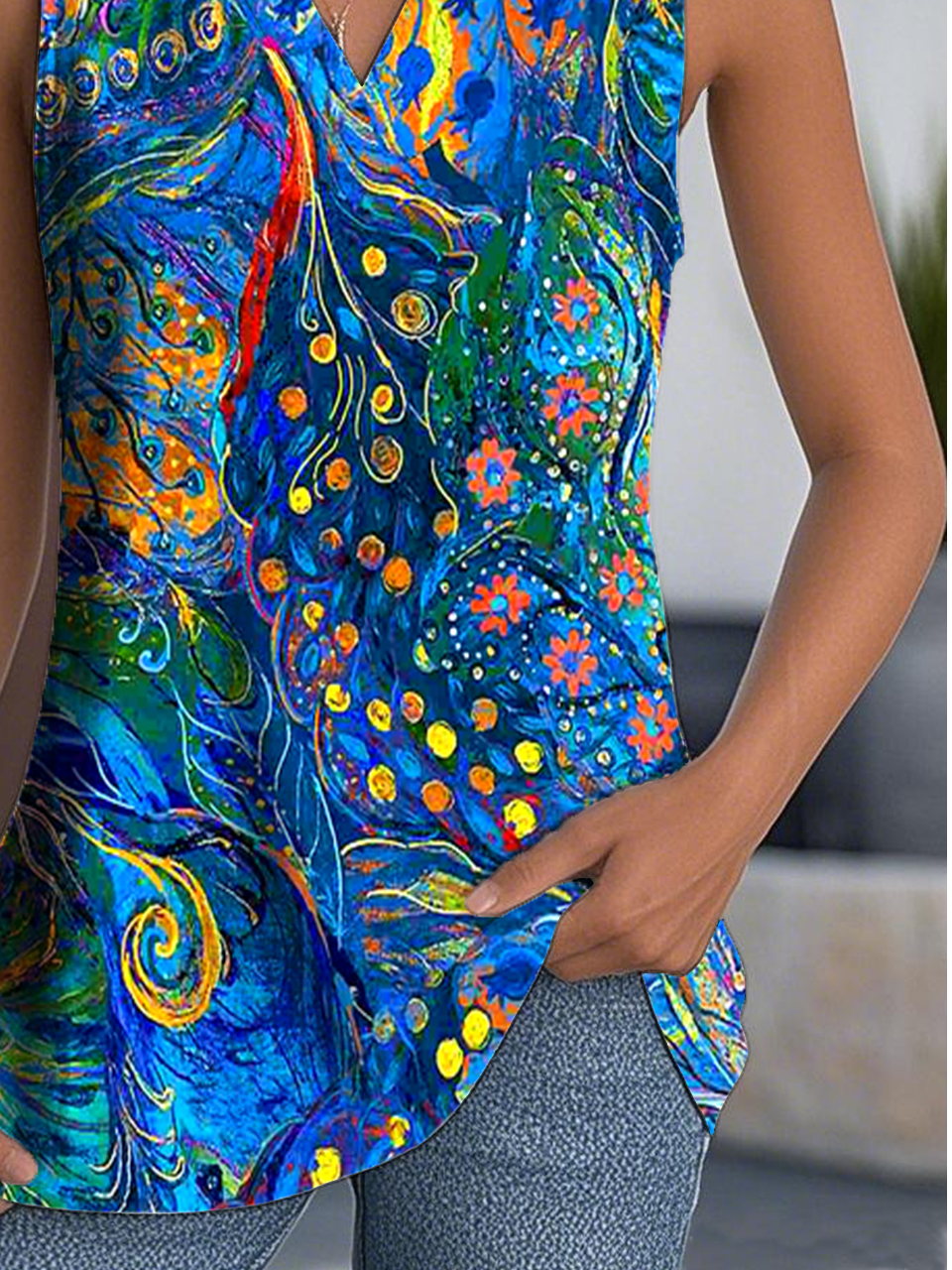Psychedelic Art V Neck Loose Street Tank Top