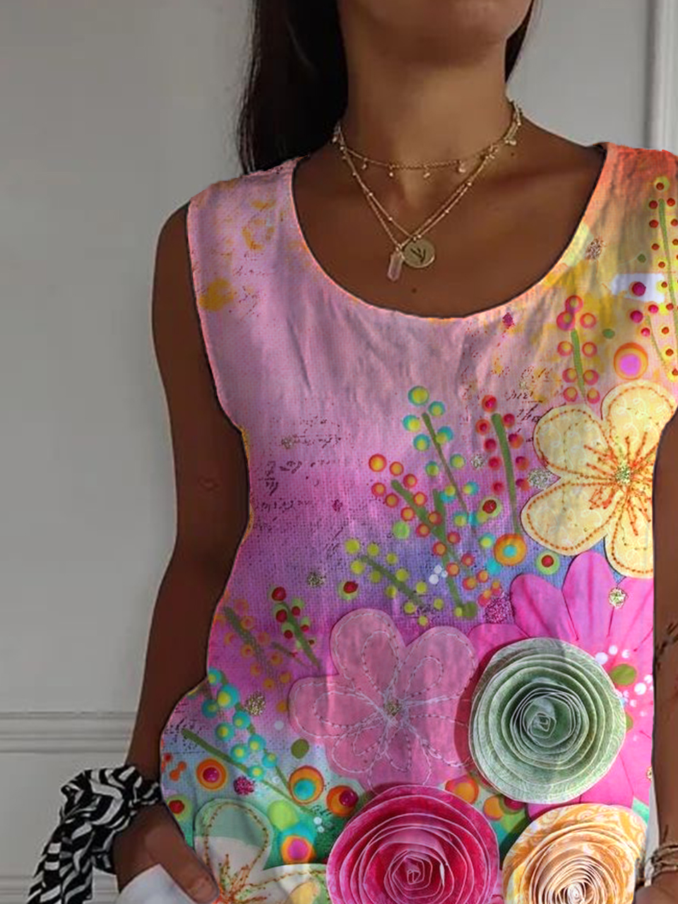 Simple Loose Multicolor Block Crew Neck T-Shirt