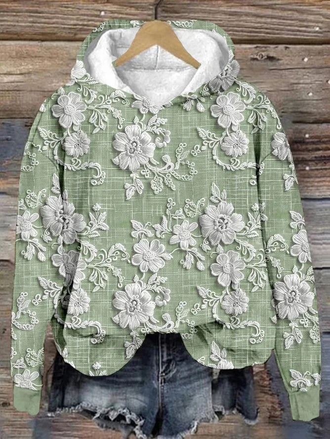 Women Vintage Spring/Fall Printing Polyester Hoodie Micro-Elasticity Loose Regular H-Line Hoodies