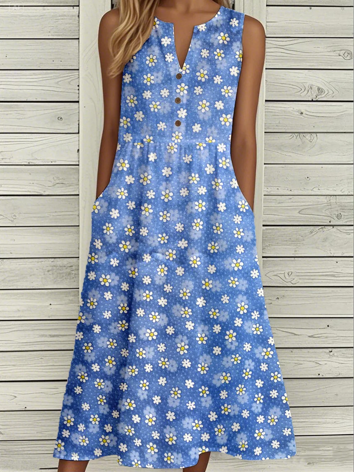 Casual Notched Floral Loose Dress With No