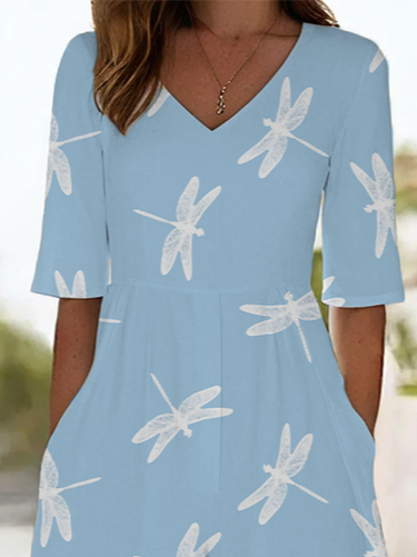 Women's H-Line V Neck Daily Going Out Casual Printing Dragonfly Summer Ankle Pants Jumpsuit Romper