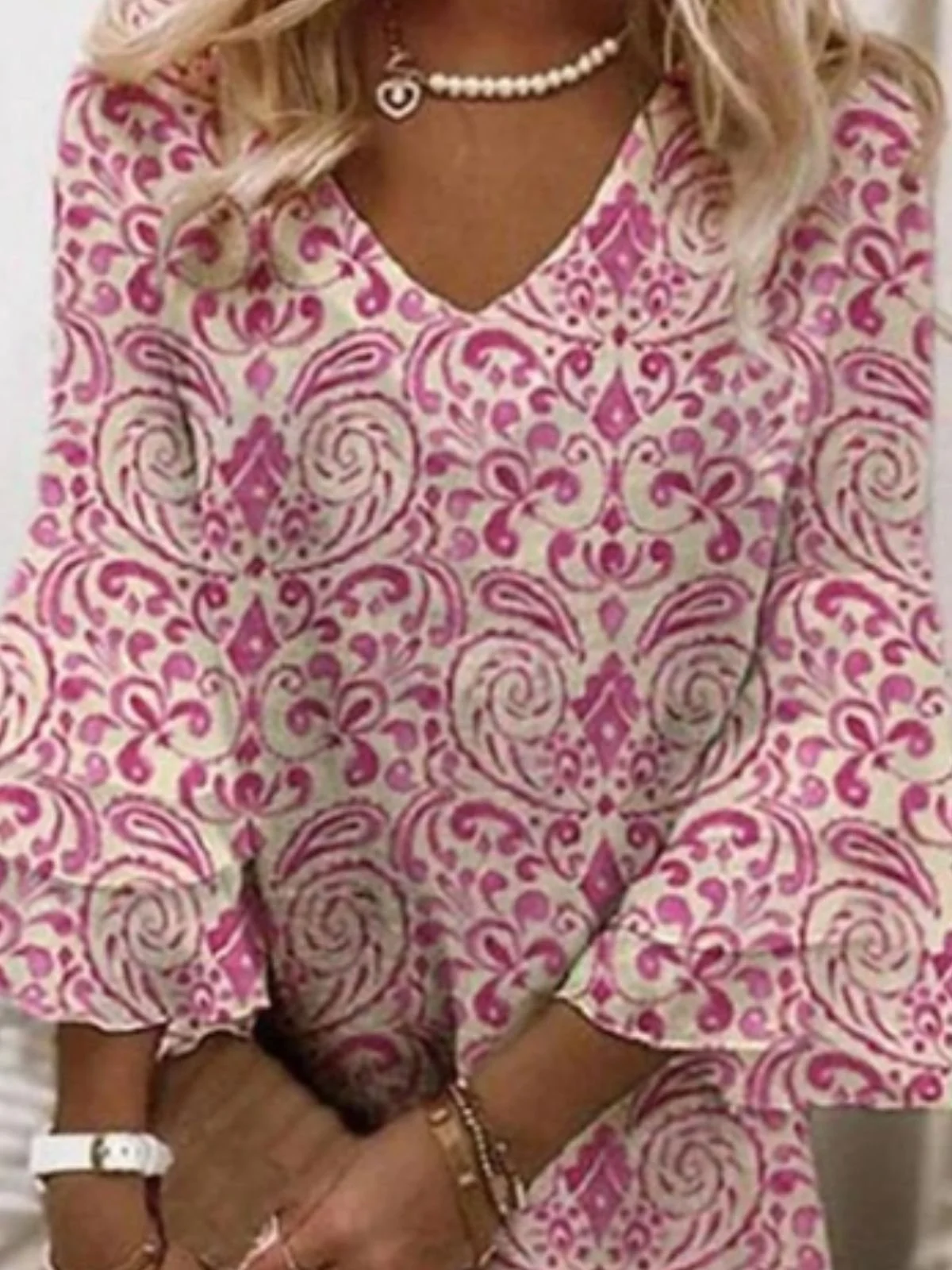 Regular Fit Floral V Neck Boho Dress With No