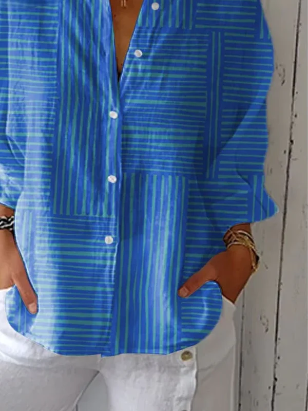 Vintage Hand Painted  Casual Linen V Neck Shirt