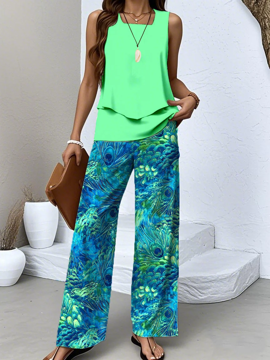 Casual Crew Neck Regular Fit Two-Piece Set With No