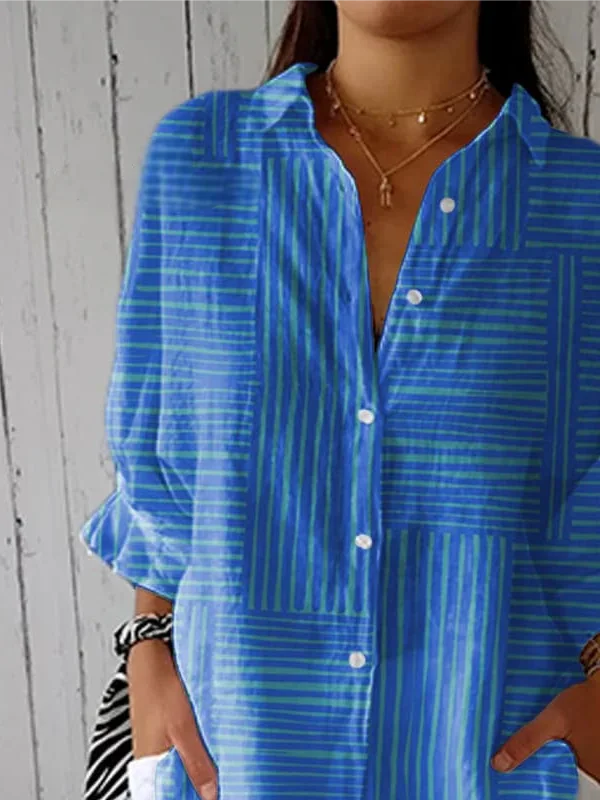 Vintage Hand Painted  Casual Linen V Neck Shirt