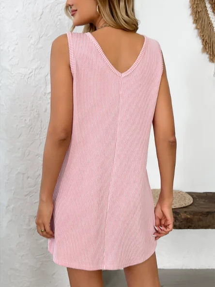 Women's Sleeveless Summer Deep Gray Plain V Neck Daily Going Out Casual Midi H-Line Tank Dress