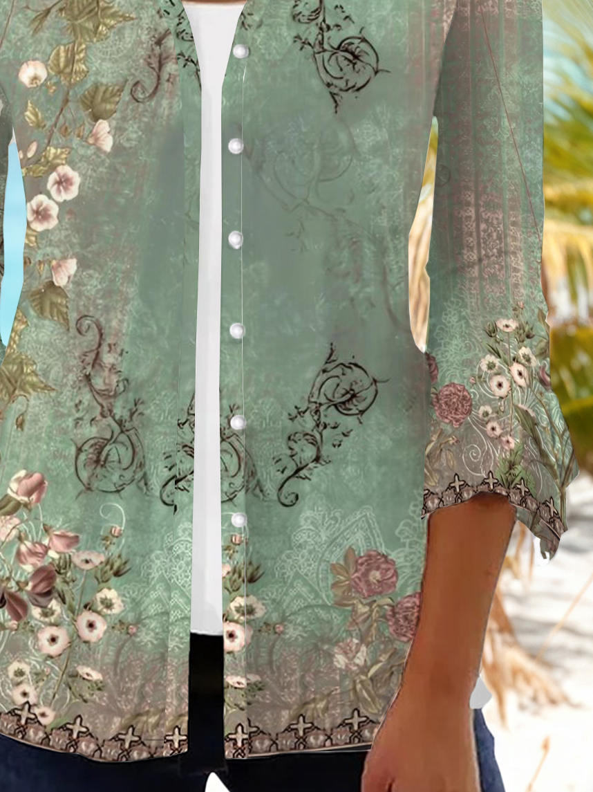Women's Floral Print Casual Half Sleeve Cardigan