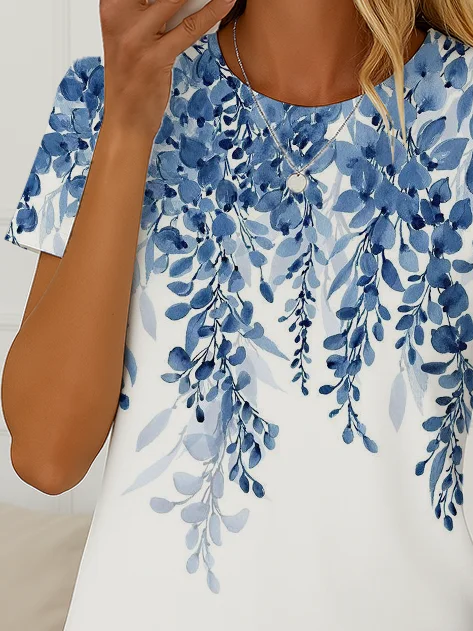 Women's Floral Print Casual Crew Neck Short Sleeve T-Shirt