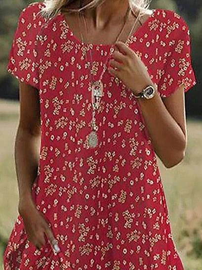 Women's Floral Print Casual Round Neck Short Sleeve Dress
