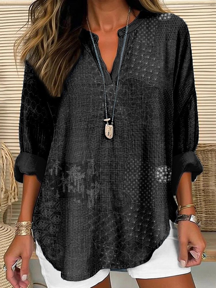 Shawl Collar Cotton Simple Blouse