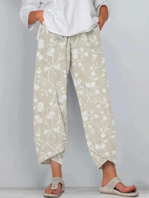 Cotton Floral Regular Fit Casual Pants