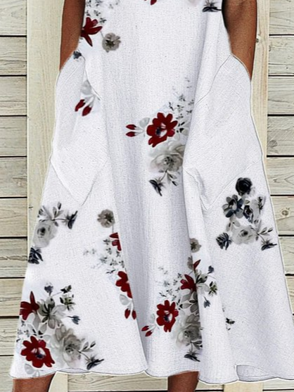 Women's Sleeveless Summer White Floral Printing Crew Neck Daily Going Out Casual Maxi H-Line Fit & Flare Dress Dress