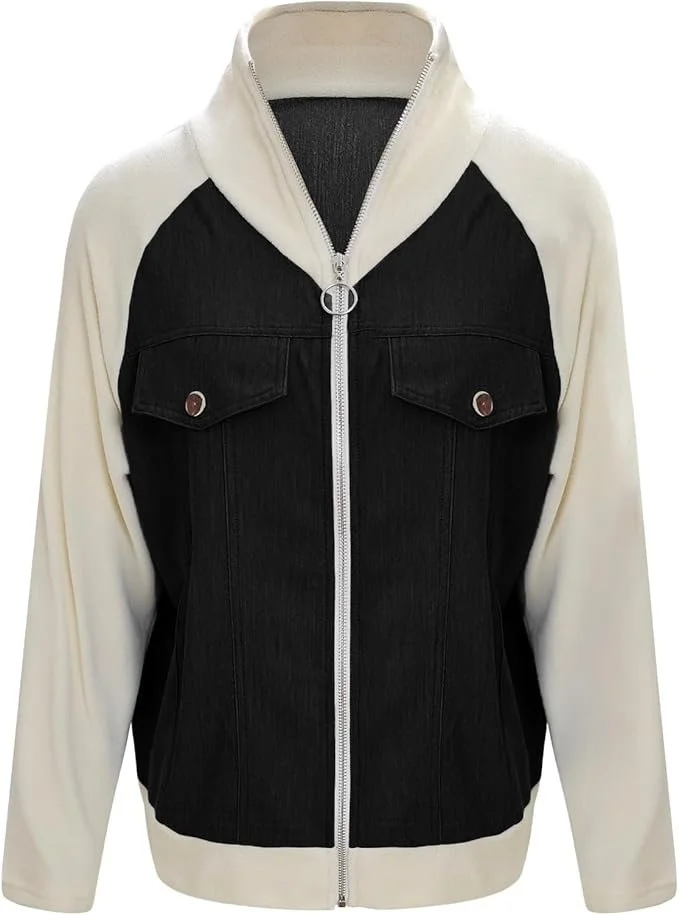 Loose Contrast Stitching Denim Casual Jacket